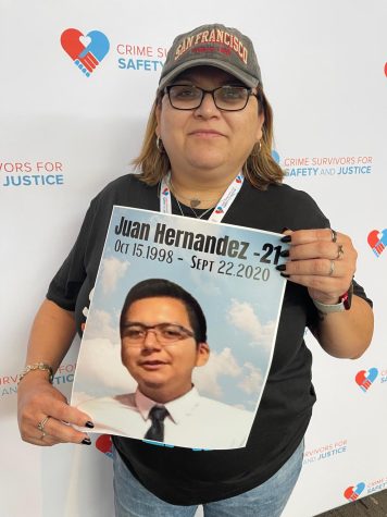 Yajaira Hernandez, mother of murdered El Camino College student Juan Hernandez, traveled with other surviving families of homicide victims to an advocacy conference and rally at the State Capitol in Sacramento, Calif., April 24 - 26, 2022. (Kim McGill | The Union)
