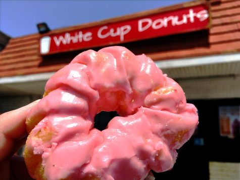 White Cup offers a variety of fresh baked donuts, such as this strawberry cruller. The shop has competition from other doughnut shops across the street on Redondo Beach Boulevard, but keeps its prices lower than the competition. (Gary Kohatsu | Warrior Life)