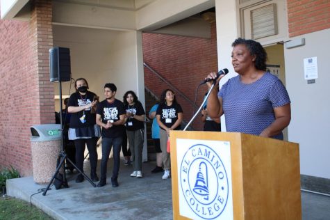 “This is what student voice and student agency looks like manifested,” El Camino College Superintendent and President Brenda Thames said to the people who came to witness the opening of El Camino&squot;s new Social Justice Center on Sept. 28 in Torrance, Calif. “Lots of people have great ideas… but when people bring you an idea and a plan of action, and then a commitment to get it done – particularly if they’re students – it is amazingly exciting," Thames added. (Kim McGill | The Union