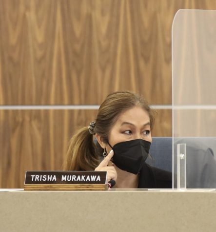 Board of Trustees member Trisha Murakawa during a meeting on Oct. 17. (Greg Fontanilla | The Union)