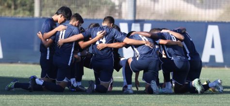 El Camino's starters during a pre-game routine before facing Pasadena City in a South Coast Conference game. El Camino defeated Pasadena 5-0, and will face East Los Angeles on home on Friday, Oct. 21 at 4 p.m. (Greg Fontanilla | The Union)