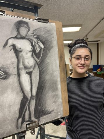 Studio art major Zamira Recinos in her Life Drawing I class and El Camino College on Oct. 13, 2022 speaks to the emotional stress caused by searching for menstrual health products. “Oftentimes I have had to ask around if I don’t have my own, and I’ve also been asked if I had any menstrual products as well. There are never really any options other than asking, which is kind of nerve wracking, especially if you have social anxiety or overall nervousness around strangers. This is an issue most women go through. El Camino should have products available for free in bathrooms and other locations.” (Kim McGill | The Union)