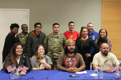 Military personnel, veterans and El Camino College staff members during the Veterans Day event in El Camino's East Dining Room on Thursday, Nov. 10. (Greg Fontanilla | The Union)