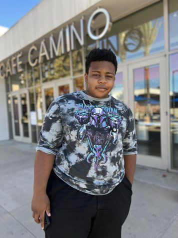 Ellis Middleton, an 18-year-old theater major, poses in front of Cafe Camino on Thursday, Nov.3. Middleton spoke to the Union and expressed his concern about the high gas prices. He lives in Inglewood and his everyday commute to El Camino College takes approximately 40 minutes.