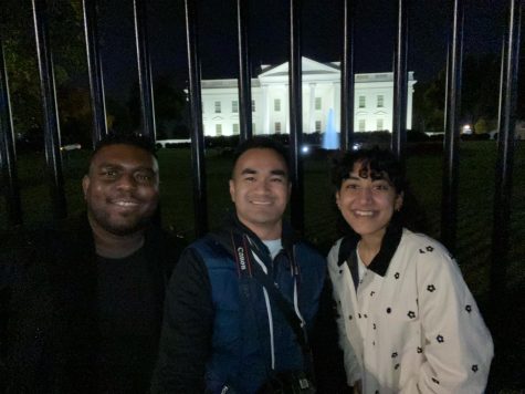The Union staff (from L-R): Khoury Williams, Greg Fontanilla and Brittany Parris take a moment to capture their visit to the White House while exploring Washington, D.C. on Oct. 28. (Greg Fontanilla | The Union)