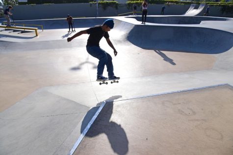 Skateboarders and scooter riders are entertained with plenty of handrails, launchers, a staircase and a bowl at Harbor City Skatepark on May 25, 2022. The skatepark is located less than nine miles from El Camino College. (Gary Kohatsu | Warrior Life)
