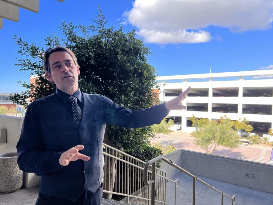 Business Manager Jeffrey Hinshaw discusses parking plans overlooking Lot C at El Camino College on Wednesday, Dec 7, 2022.   Brittany Parris | The Union