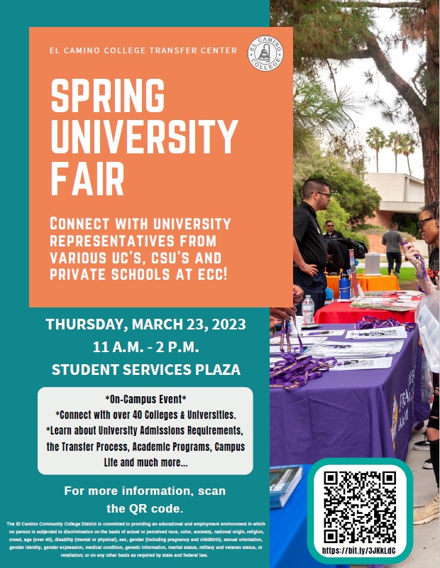 A screenshot of the the Spring University Fair flyer taken from the official El Camino College website.