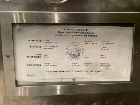 The elevator permit states that the elevator was last inspected in June of 2021 and expired in June of 2022. (Ethan Cohen | The Union)
