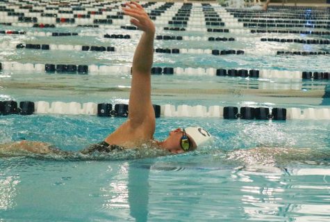 Pre-nursing major Mia Park does the freestyle at the Aquatics Center on March 8. Park became the second-fastest swimmer for the 1650m freestyle on Feb. 25.