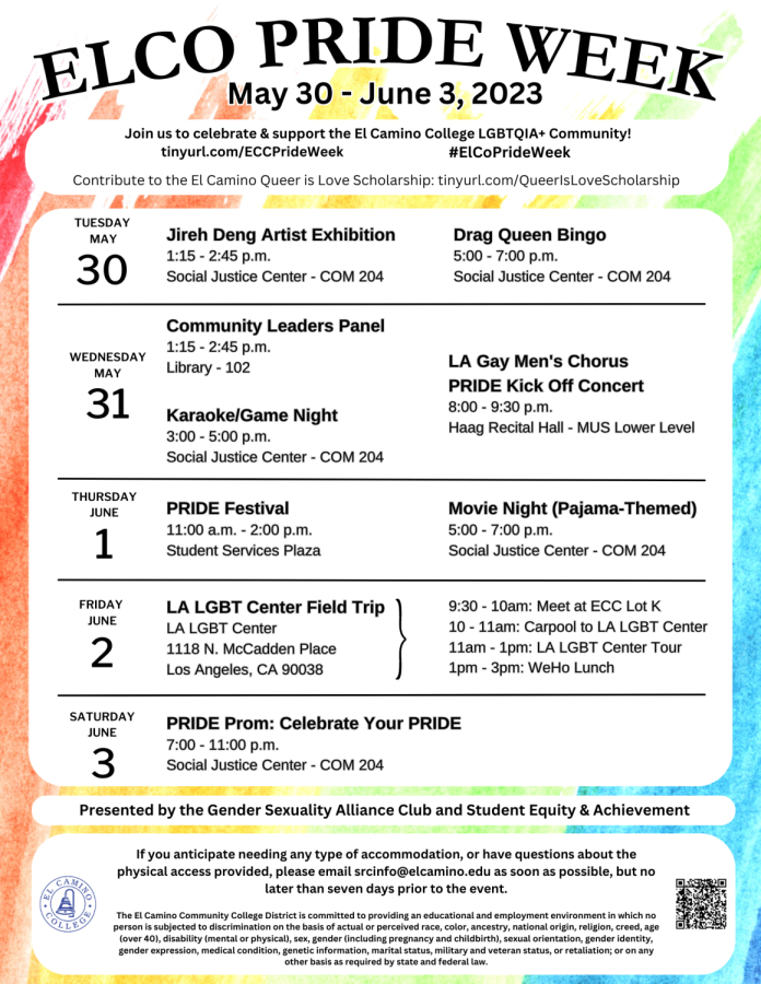 Screenshot of El Camino’s Pride Week flyer.