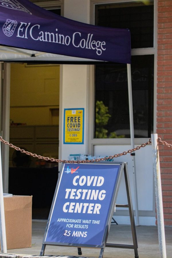 El Camino College’s campus COVID-19 testing center, operated by the testing company World Back to Work at the Communications Building in Room 205. The testing site will close on June 12. (Ethan Cohen | The Union)