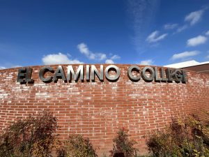 A sign for El Camino College located near the corner of Crenshaw Boulevard and Redondo Beach Boulevard on March 8. El Camino gained national and international media coverage following controversial remarks made during the 2023 graduation ceremony that took place June 9.  (Delfino Camacho | The Union)