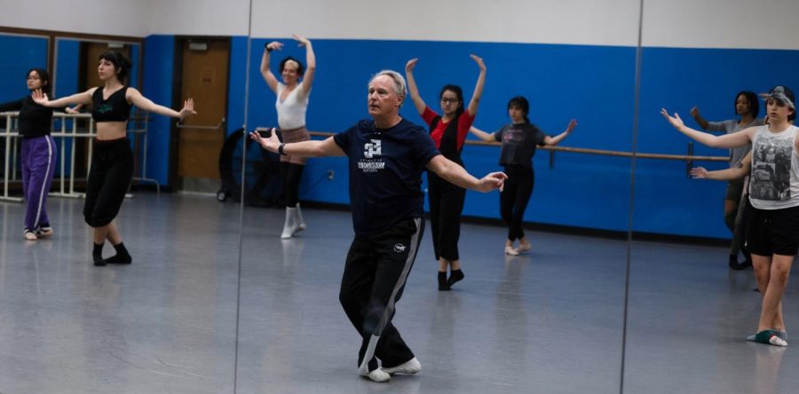 El Camino College Dance Professor Daniel Berney leads his beginning ballet class on April 17. Besides dance, Berney enjoys swimming and surfing. “I am an avid water person,” he says. (Anthony Lipari | Warrior Life)