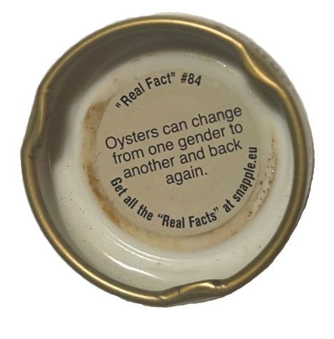 The Snapple, purchased in October 2019, included the fact underneath its cap that “oysters can change from one gender to another and back again.” (Kim McGill | Warrior Life)