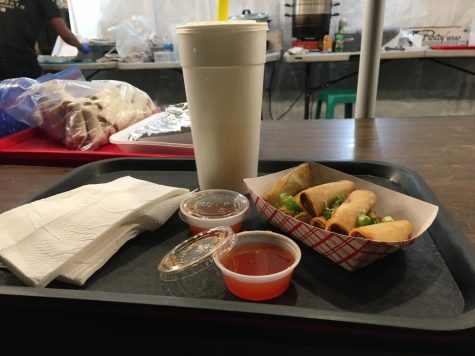 Six pieces of lumpia with dipping sauce and a large cup of scratch-made pineapple juice costs $8 at Pinoy Big Mouth in Wilmington. (Raphael Richardson | Warrior Life)