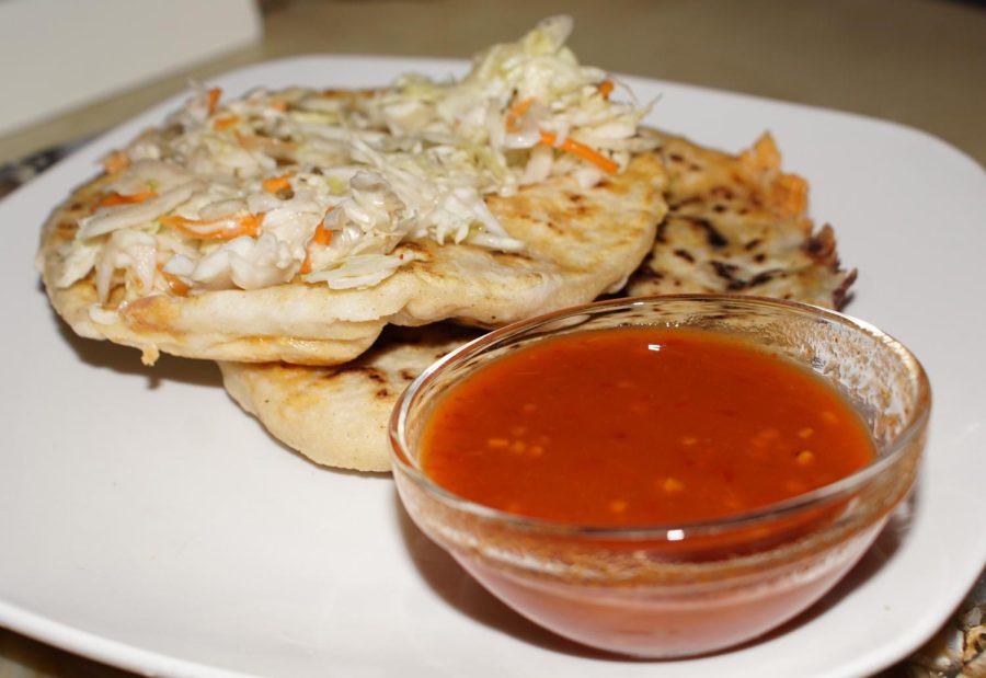 Traditionally, pupusas are accompanied with cole slaw that you can put on top or just keep on the side. There is also a mild sauce made with fresh tomatoes, or habanero peppers for those who like it spicy at Las Brisas in Gardena. (Alexis Ramon Ponce | Warrior Life)