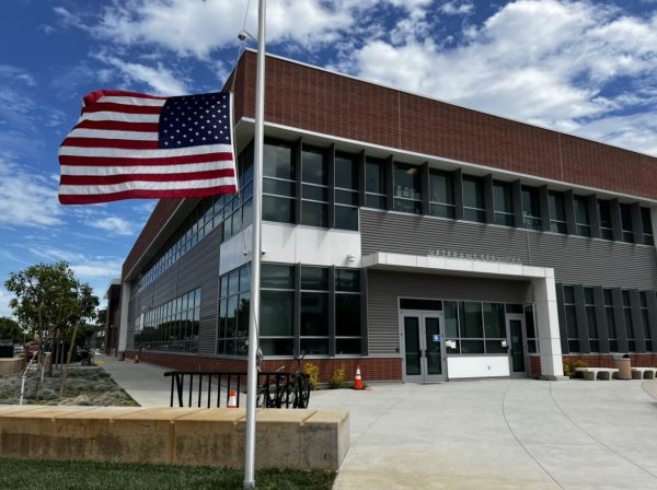 An American flag in front of the Veterans Resource Center is flown at half-staff on Patriot Day, Monday, Sept. 11, 2023. (Kae Takazawa | The Union)