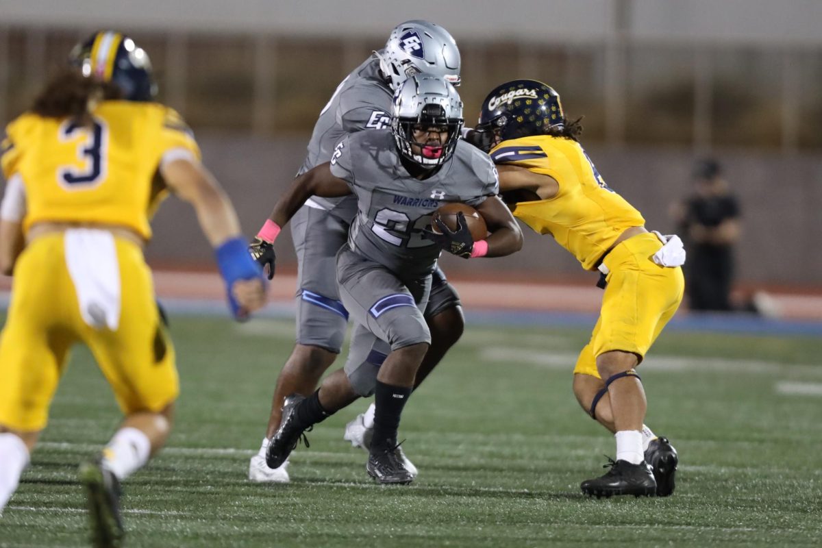 El Camino College freshman running back Zamir Hall breaks away from College of the Canyons’ defense during a home game at Featherstone Field on Oct. 12. Hall recorded seven carries for 56 yards in a 31-21 conference loss to the Cougars. El Camino will next be on the road against Santa Barbara on Oct. 21 in a conference matchup at 6 p.m. (Greg Fontanilla | The Union)