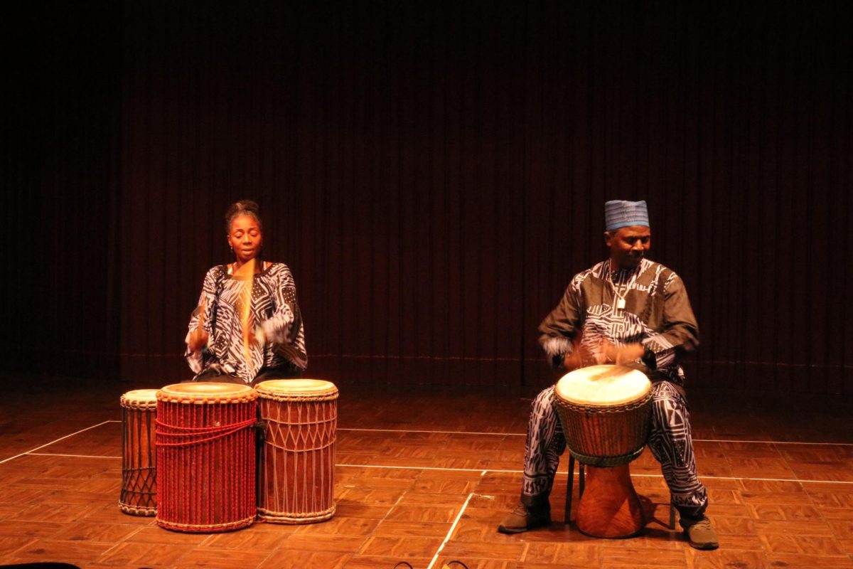 Magatte and Malik Sow play the drums from West Africa during the First Annual World of Music Festival at the Haag Recital Hall on Thursday, Oct. 12. (Katie Volk | The Union)