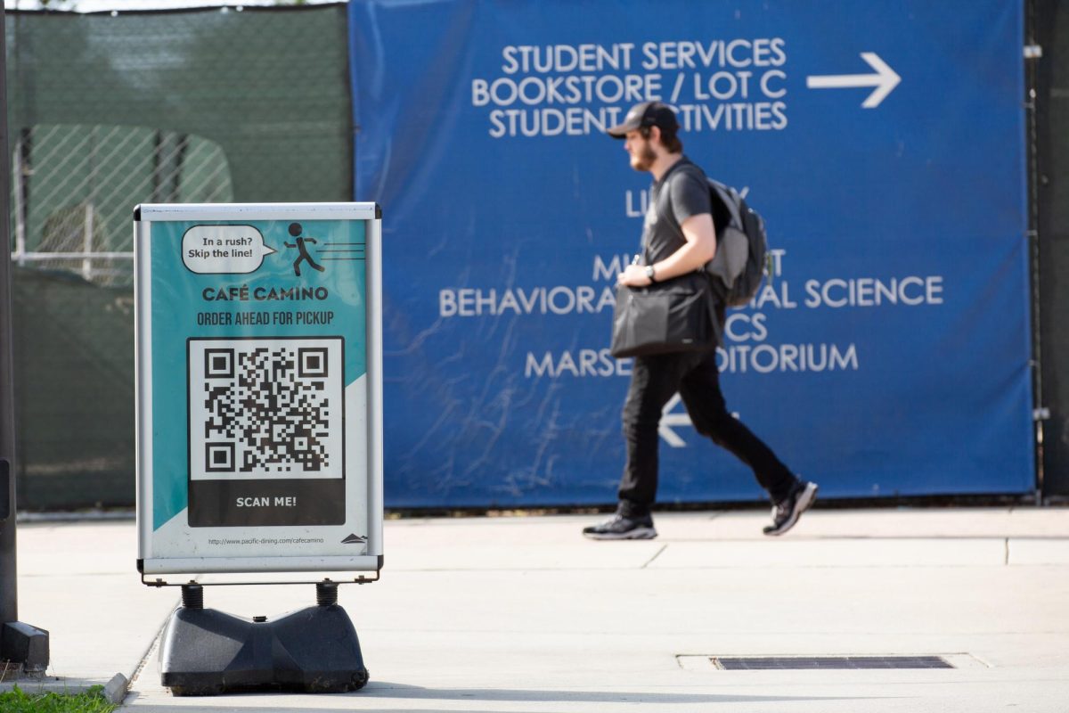 A sign advertises a QR code for Café Camino next to the Distance Education Center on Tuesday, Oct. 24. (Raphael Richardson | The Union)