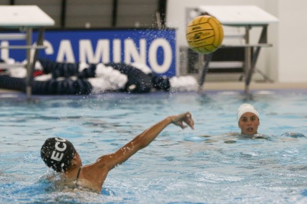 The El Camino College women's water team practices for future matches in the Pool Classroom Building on Monday, Oct. 23. (Renzo Arnazzi | The Union)