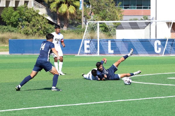 Midfielder, Ty Kerns, takes possession of the ball against Rio Hondo soccer team on the El Camino College Soccer Field during the Oct. 10 home game (Saqib Rawda | The Union)
