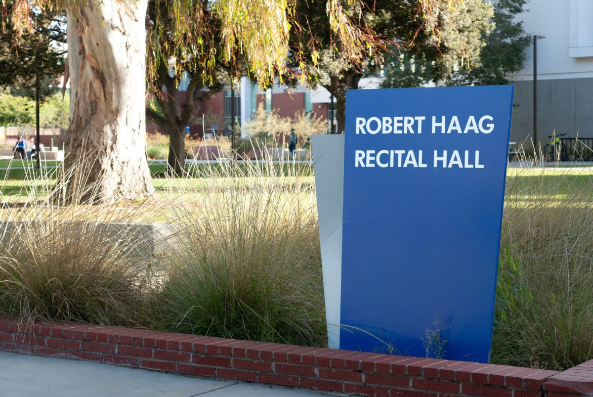 The marker for the Haag Recital Hall as seen Thursday, Oct. 12. (Photo by Osvin Suazo | The Union) 