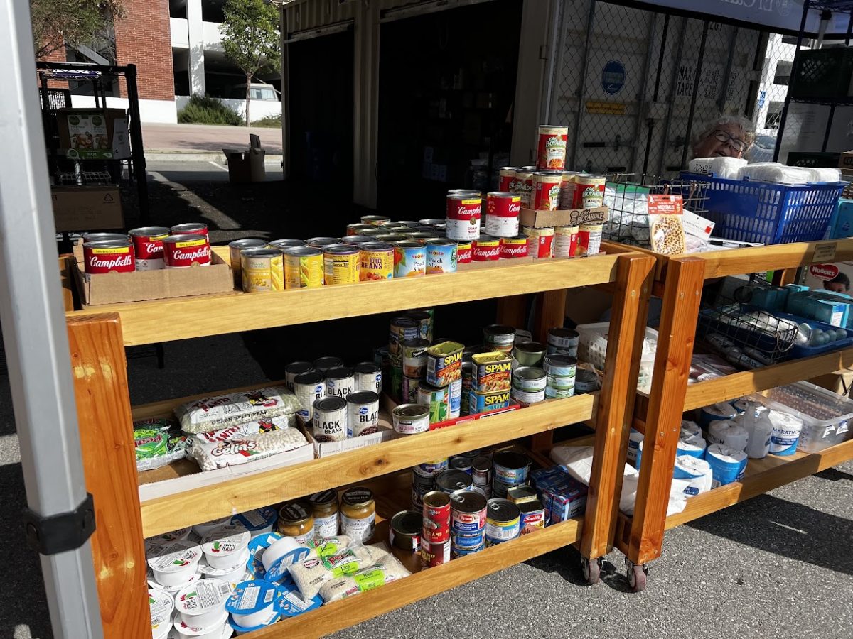 Some of the food and supplies offered in the Drive-Thru Warrior Pantry located in parking Lot C-South, between the Center for Applied Technology Building and the Bookstore, on Oct. 18. (Kae Takazawa | The Union)