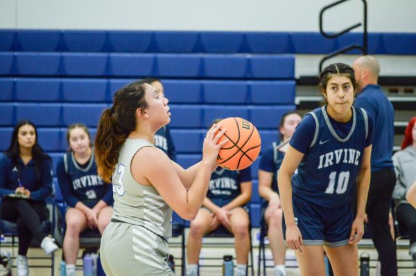 El Camino College guard Teena Ponce takes one of her seven made free throws as the Warriors go down fighting but are unable to win versus the Irvine Valleys Lasers 37-85.Nov.21. (Clarence Davis | The Union)