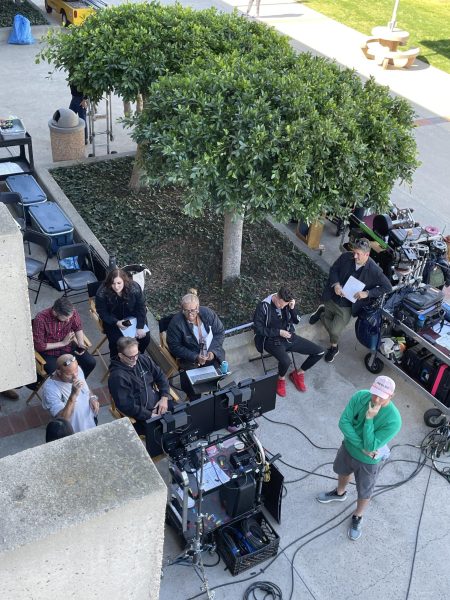 Producers review footage shot on El Camino College while filming a commercial on Nov. 8.