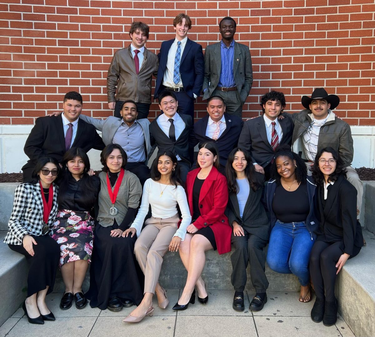 Members of the El Camino College Forensics team pose for a photo at Mt. San Antonio College, where the Pacific Southwest Collegiate Association Fall Championship Tournament was held on Friday, Dec. 1. The tournament continued until Dec. 3 where the Forensics team placed third overall out of 24 community colleges. (Photo courtesy of Francesca Bishop)