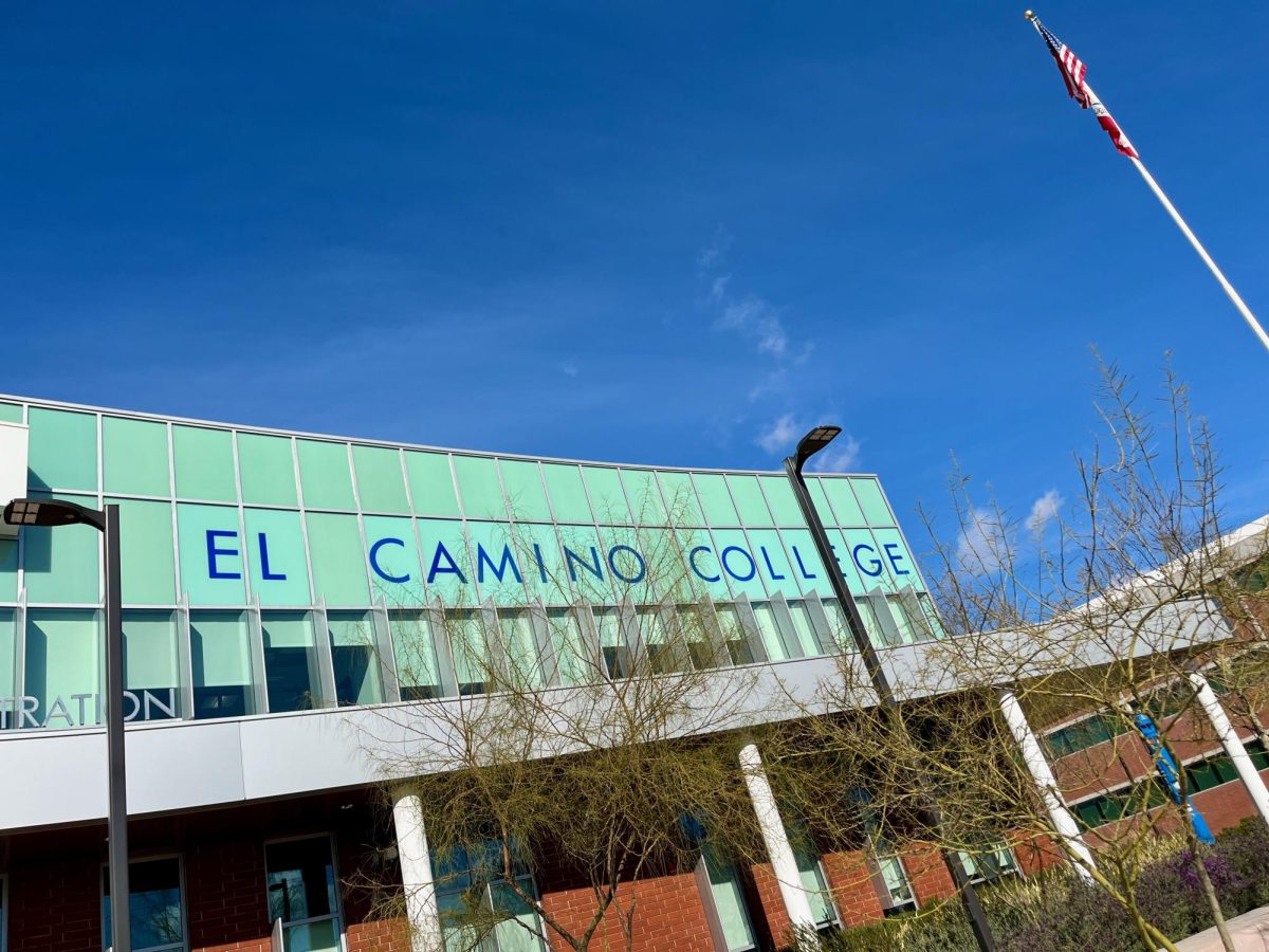 The El Camino College Administration Building as seen on March 6, 2023. The college lost $110,298 in financial aid last academic year to scammers who pretended to be students. (Delfino Camacho | The Union)