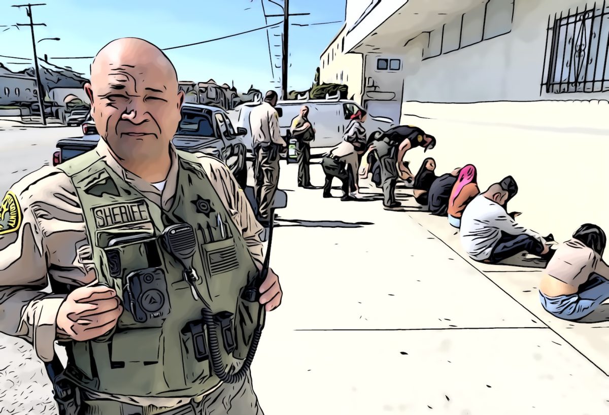L.A. County Sheriff’s deputies raid a marijuana dispensary on Imperial Highway in South Central Los Angeles on March 9, 2022. The majority of the workers frisked and detained were women. Kim McGill | Warrior Life