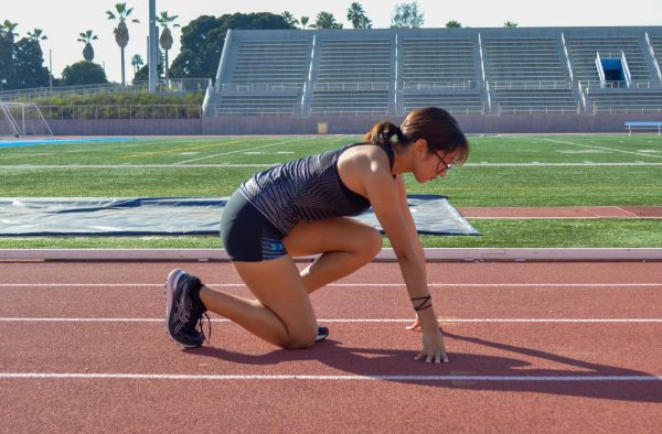 Sequoia Gonzales getting ready to take off the track at El Camino on Dec 11.(Caleb Smith|The Union)