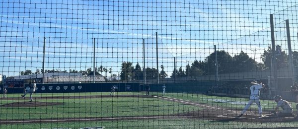 Eric Perez, catcher for the El Camino College Mens Baseball team, waits for his pitch in the bottom of the sixth inning between El Camino College and East Los Angeles College baseball game at the Warrior Field on Thursday, Feb. 22 (Tommy Kallman | The Union)