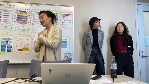 Clinical Psychologist Victoria Kwon, left, led the workshop “Relationship: Love & Sorry,” assisted by two graduate psychologist externs, Illeanna Holmgren and Josephine Lee. During the workshop, Kwon talked about the Five Love Languages and Five Apology Languages. (Jolan Marney | The Union)