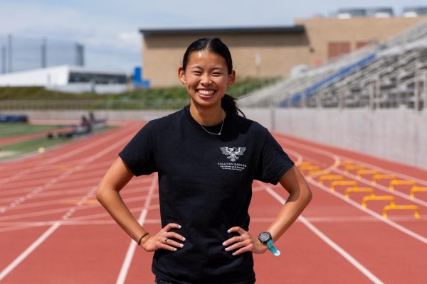 Ami Jacobson smiles for an environmental portrait inside El Camino College’s Murdock Stadium during a track and field practice on Monday, March 25.