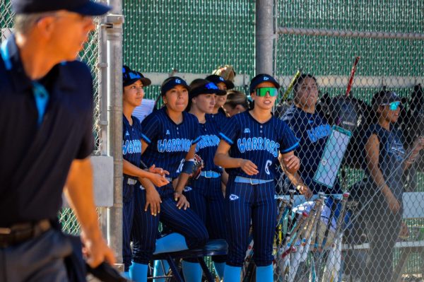 The Warriors softball team cheers on during its 9-1 win over Chaffey College on March 20 at ECC Softball Field. The Warriors move to 15-8 on the season. (Caleb Smith | The Union)