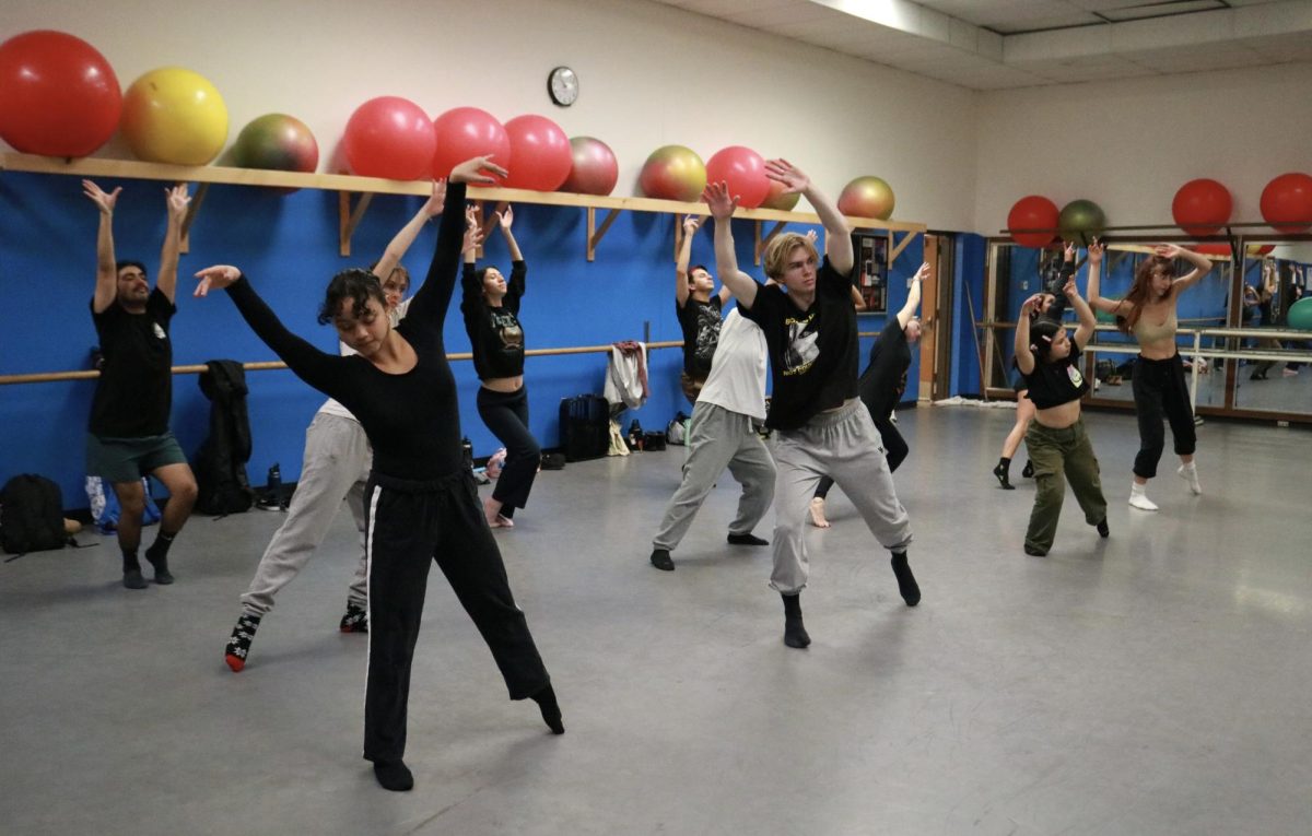 El Camino College's advanced dance team coordinates its dance routine on April 4, 2024 in Room 230. (Joseph Ramirez | The Union)
