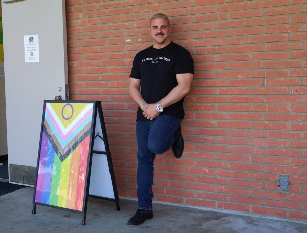 Kenny Simkins, adviser of the Gender Sexuality Alliance Club, poses outside the Social Justice Center during the club meeting on March 19. (Dayana Rodriguez | The Union)