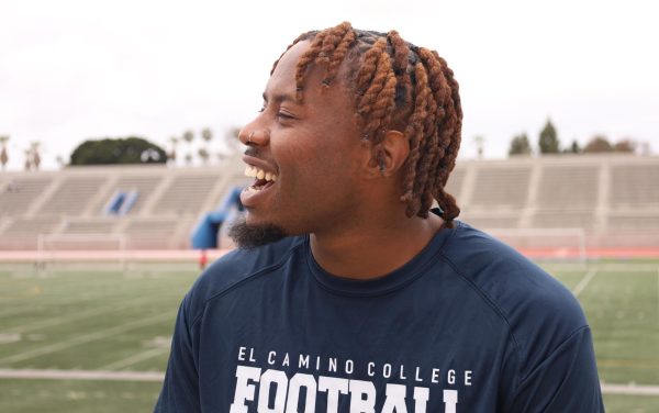 Chance Williams inside the El Camino College football stadium on April 25. (Delfino Camacho | Warrior Life)