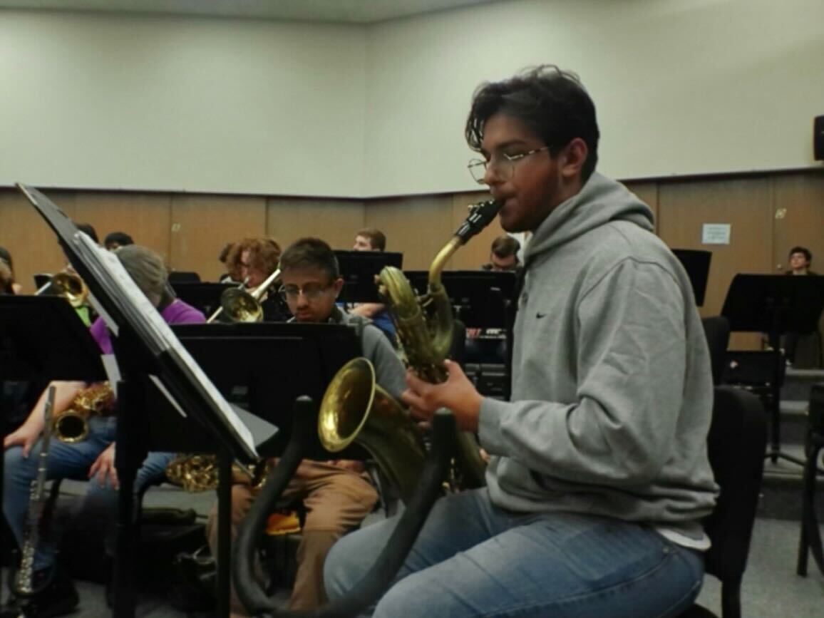 Jacob+Iverson%2C+20%2C+practices+his+baritone+saxophone+during+the+concert+rehearsal+in+the+Marsee+Auditorium+on+May+15.+Iverson+is+one+of+many+students+who+will+be+performing+jazz+songs+in+the+upcoming+Concert+Jazz+Band+and+Vocal+Ensemble+concert+on+May+29.+%28Kinzie+Malony+%7C+The+Union%29+
