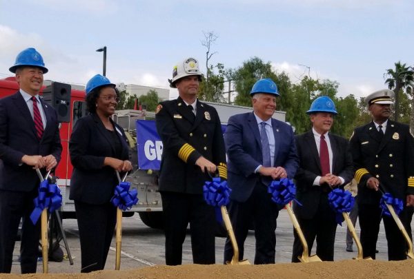El Camino College elected officials and several municipal fire departments break ground on the construction of a new South Bay Public Safety Training Center on Friday, Sept. 29, 2023 in parking Lot L. (Kim McGill | The Union)