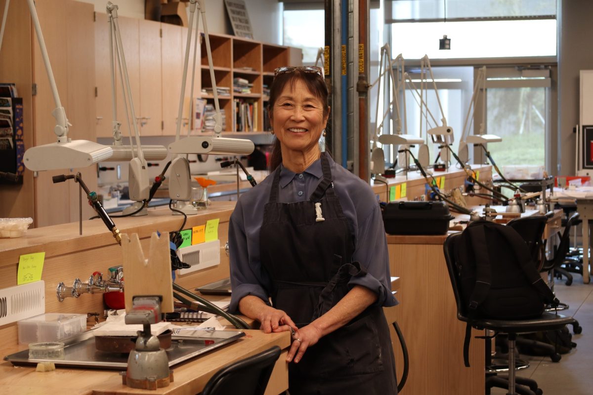 Professor Irene Mori, who teaches jewelry, poses in her studio on Friday, March 29 at El Camino College. She is one of the longest tenured professors on campus, having taught for about 40 years. (Jamila Zaki | Warrior Life)