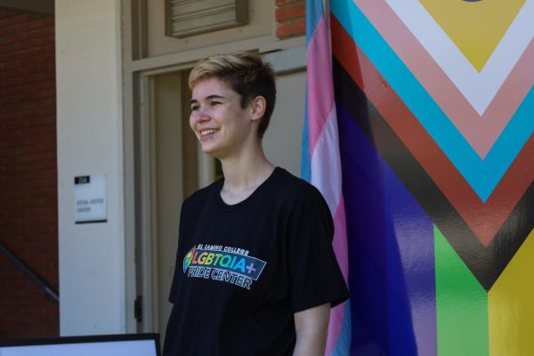 Alec Lyons, 21, poses in front of the Social Justice Center. Lyons is the GSA club president, a role that has allowed him to connect with other queer students. “Having a space [such as the GSA] is good for students to come and decompress,” Lyons said. (Dayana Rodriguez | Warrior Life)