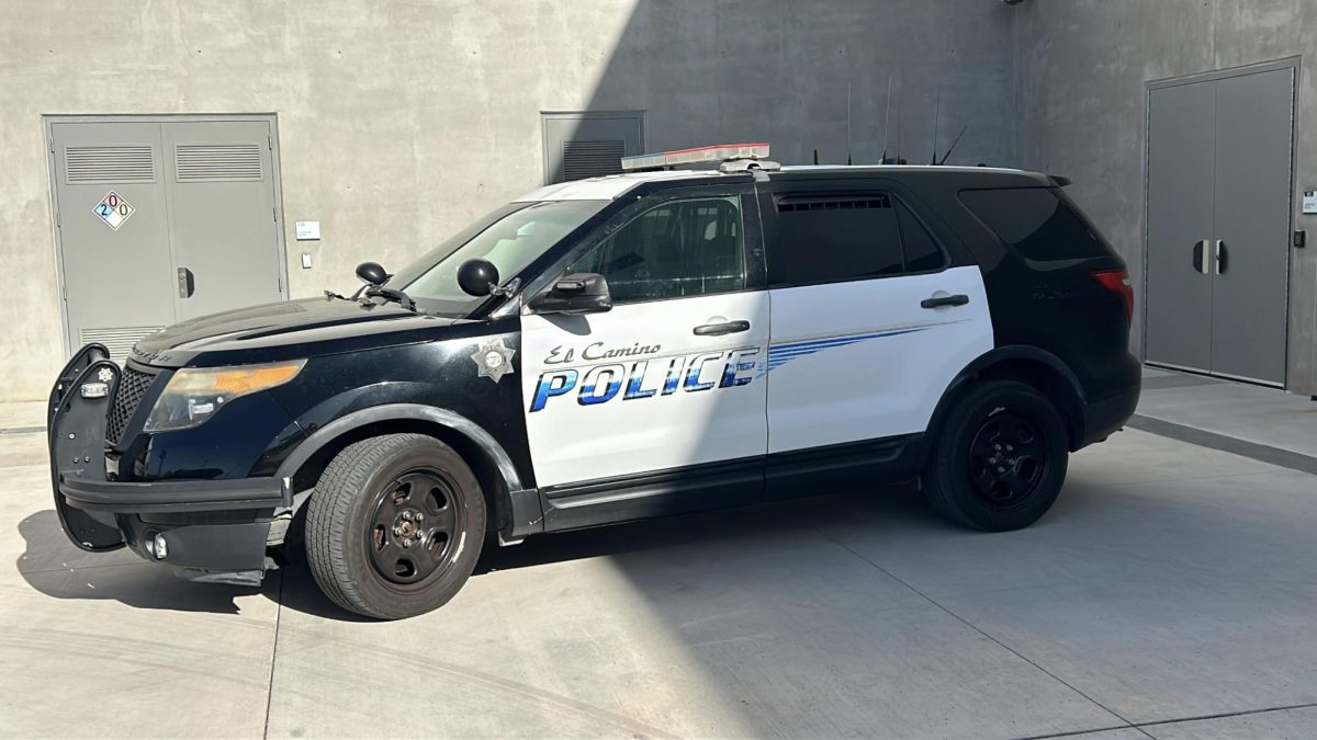 An El Camino College Police Department vehicle idles by the PE and Athletics Field on Friday, Oct. 18. (Greg Fontanilla | The Union)