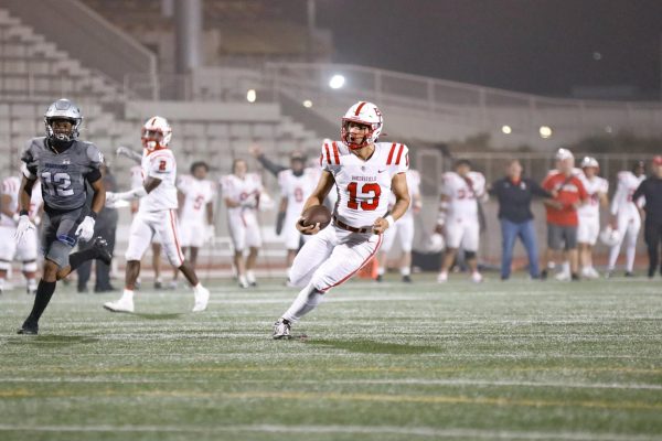 Bakersfield Renegades quarterback Malachi Statler finds open space to escape the El Camino College Warriors defense in a National Northern League clash on Saturday, Oct. 5 at Featherstone Field. Statler replaced Vincent Igoa in the fourth quarter, recording