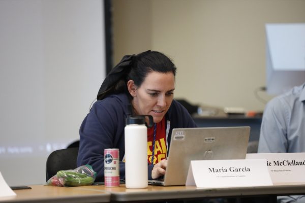 Vice President of Educational Policies Darcie McClelland prepares to discuss the changes to El Camino's grade change policy at an Academic Senate meeting on Tuesday, Oct. 15. (Greg Fontanilla | The Union)