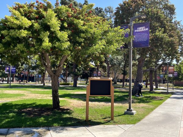 A bulletin board sits on campus on Wednesday, Oct. 2. The board is one of four installed on campus. (Camila Jimenez | The Union)